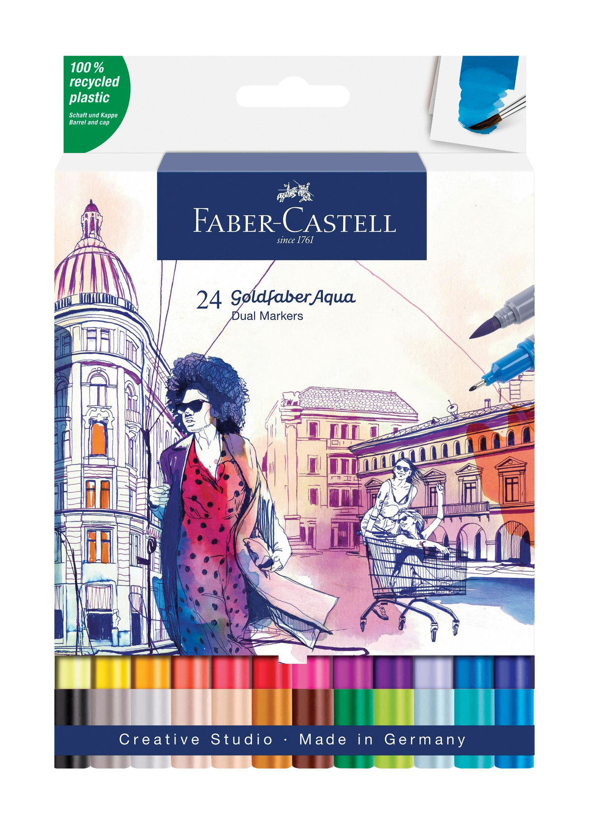 MARKERS FABER-CASTELL GOLDFABER DUAL END AQUA ASST COLORS SET OF 24