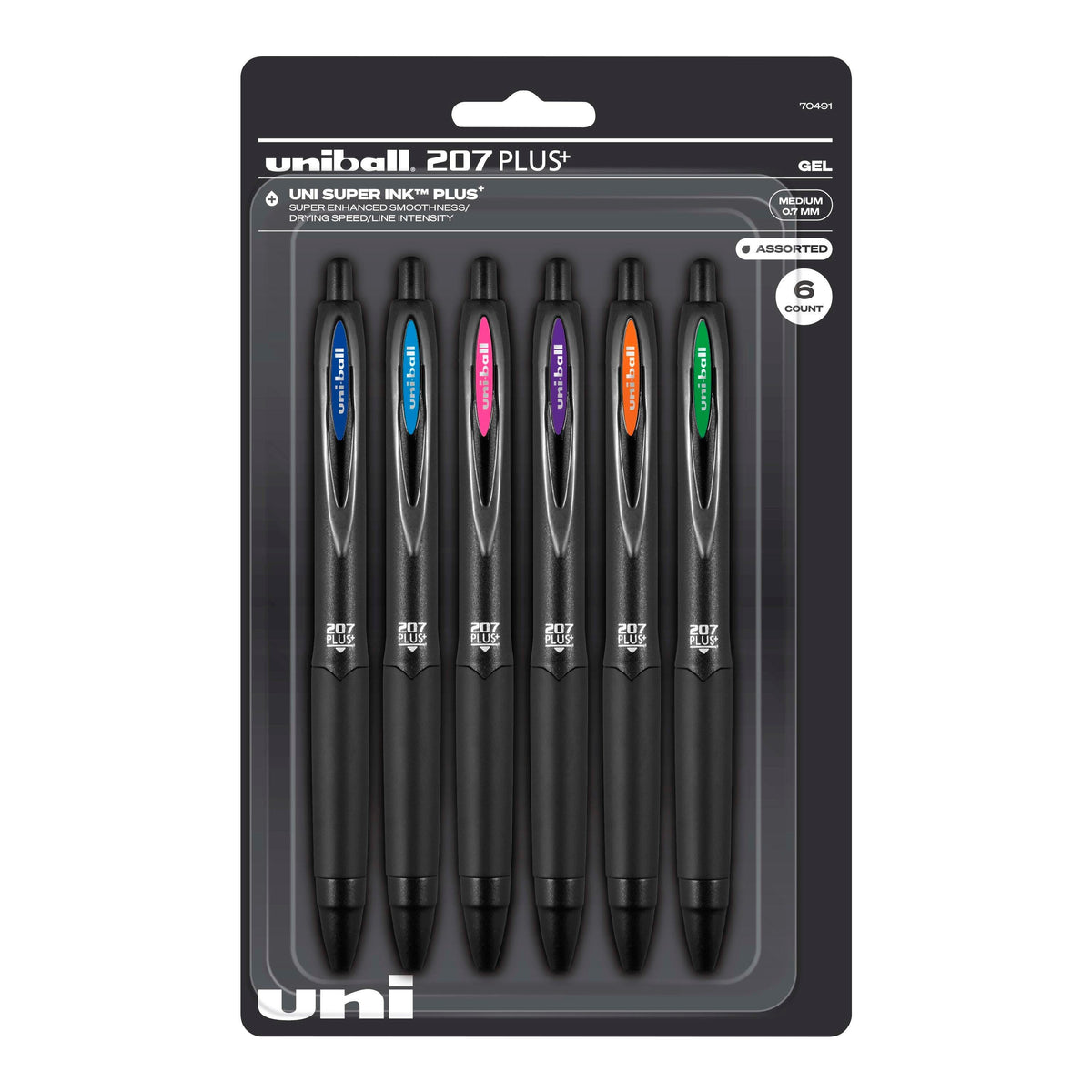 PEN GEL UNI-BALL 207+ 0.7MM FASHION ASST SET OF 6