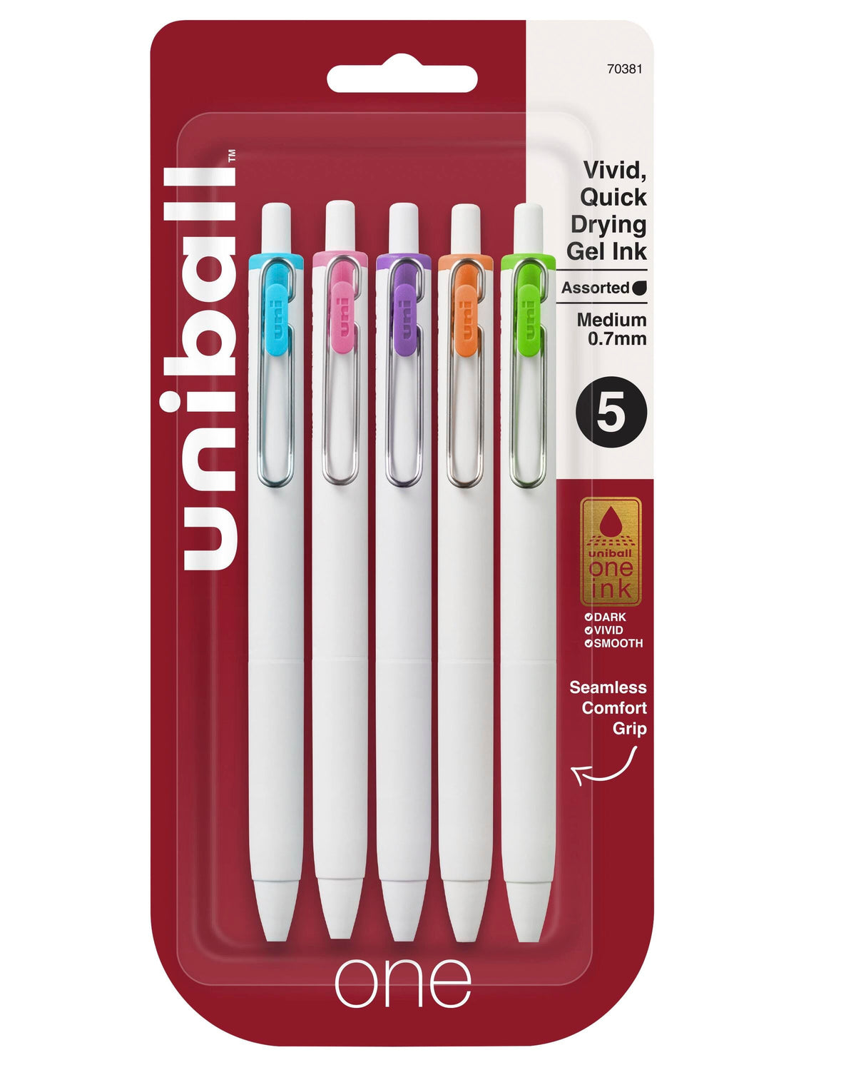 PEN GEL UNI-BALL ONE FASHION ASST SET OF 5