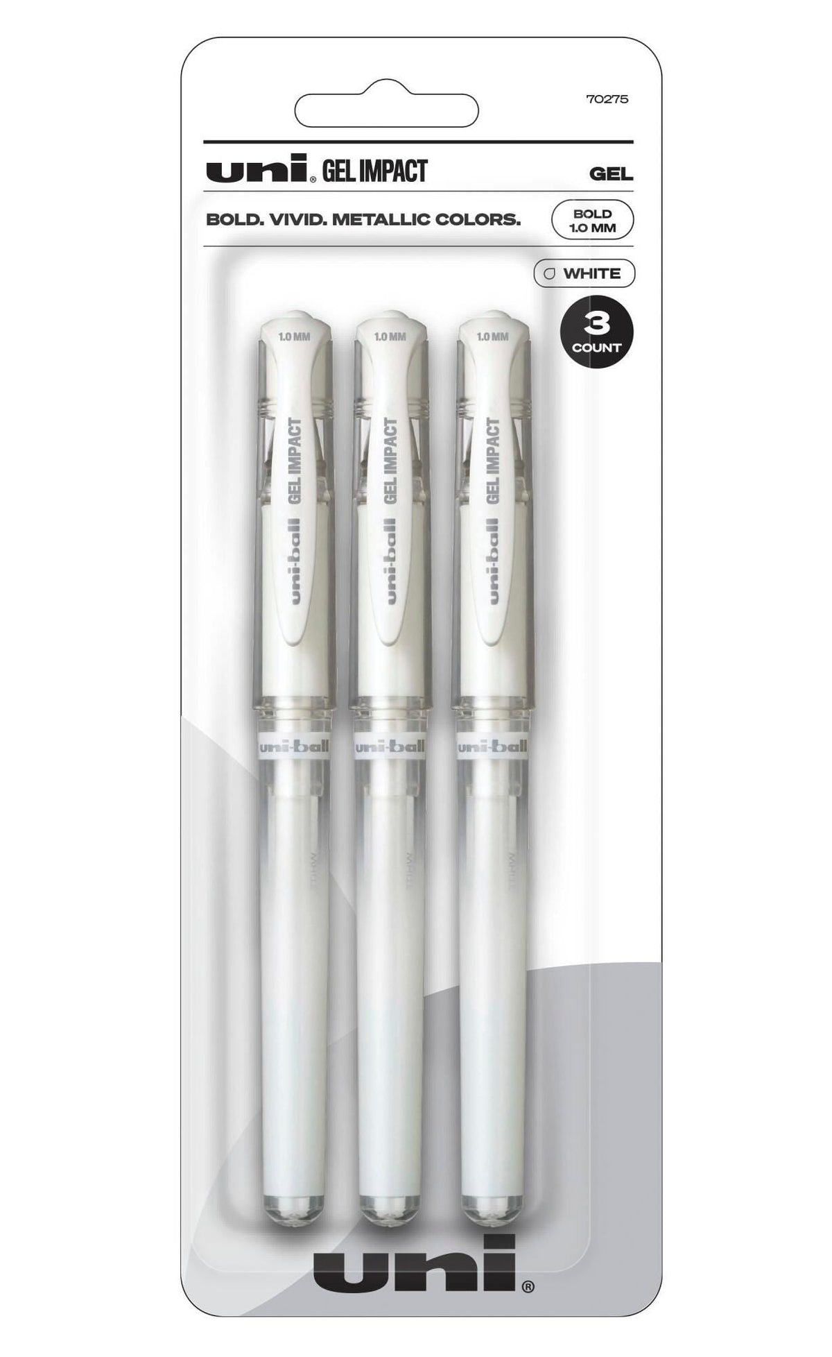 PEN GEL UNI-BALL IMPACT METALLICS WHITE PACK OF 3