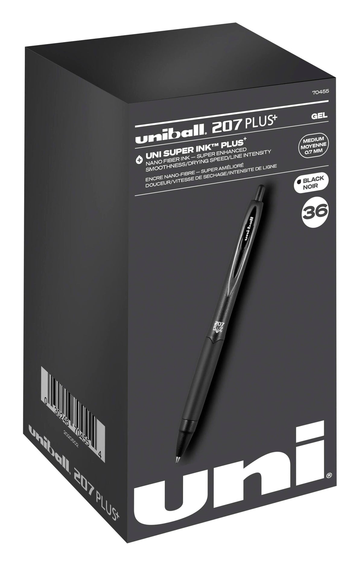 PEN GEL UNI-BALL 207+ 0.7MM BLACK PACK OF 36