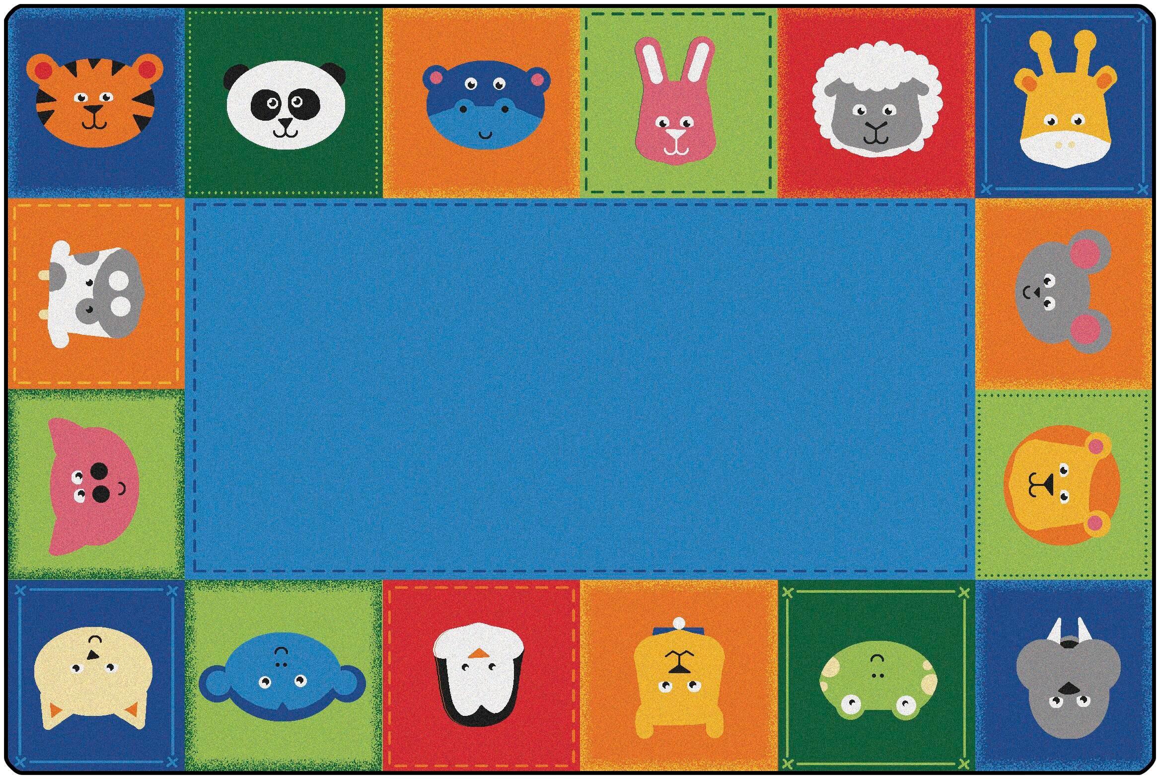 CARPETS FOR KIDS - KIDSOFT BABY ANIMALS BORDER - 4 FT X 6 FT RECTANGLE - PRIMARY