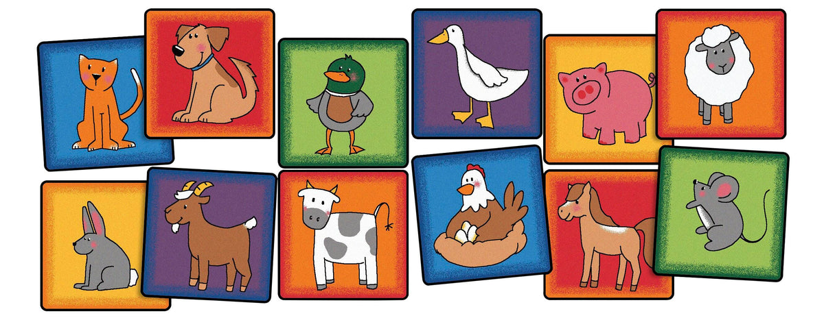 CARPETS FOR KIDS KIDSVALUE PLUS FARM ANIMALS SEATING - 16-INCH SQUARES - SET OF 12