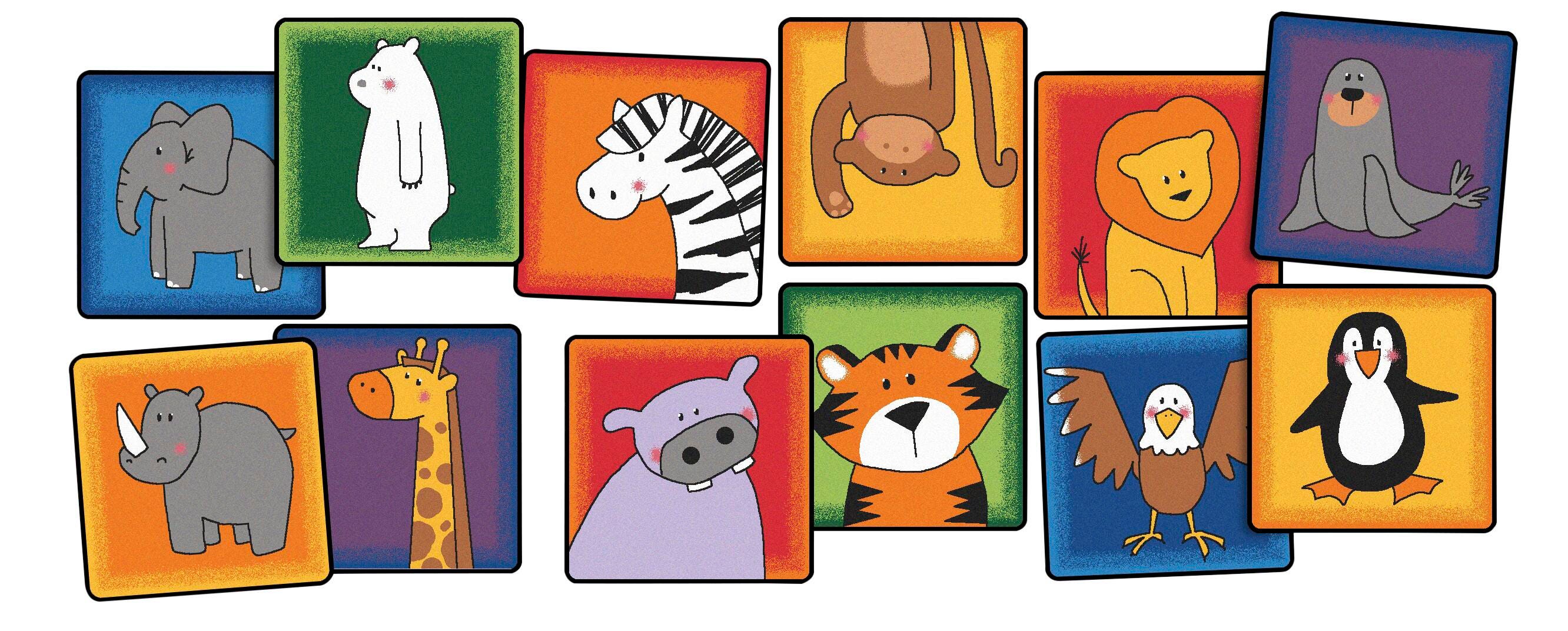 CARPETS FOR KIDS KIDSVALUE PLUS ZOO ANIMALS SEATING - 16-INCH SQUARES - SET OF 12