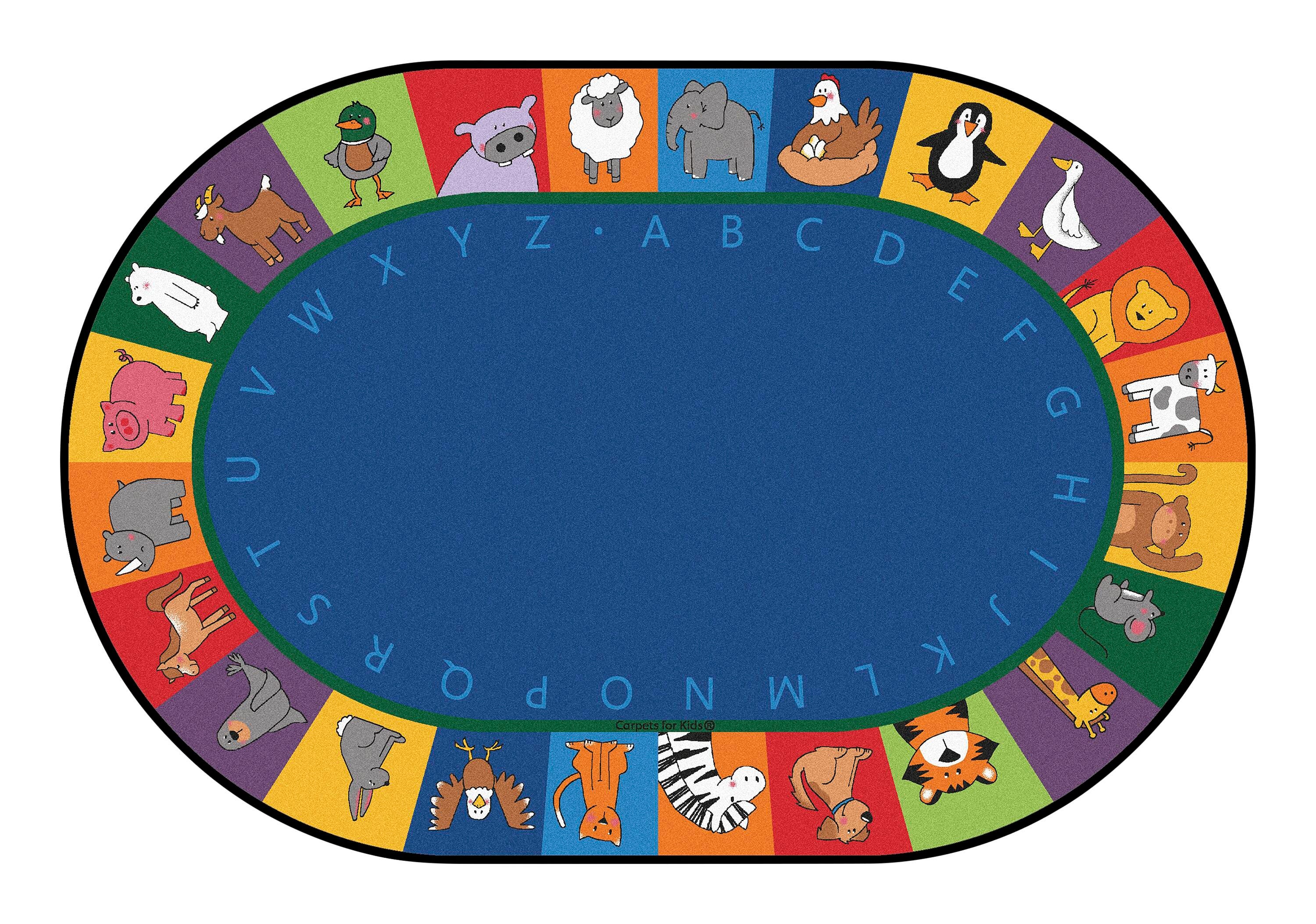CARPETS FOR KIDS - KIDSVALUE PLUS ALL THE ANIMALS LITERACY SEATING - 6 FT X 9 FT OVAL