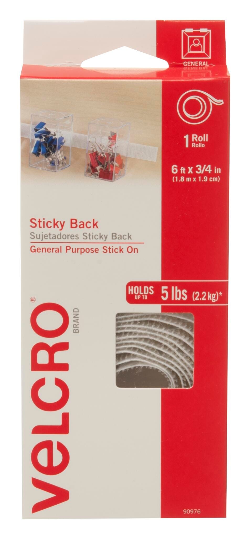 TAPE VELCRO STICKY BACK WHITE 6 FT X 3/4 IN ROLL