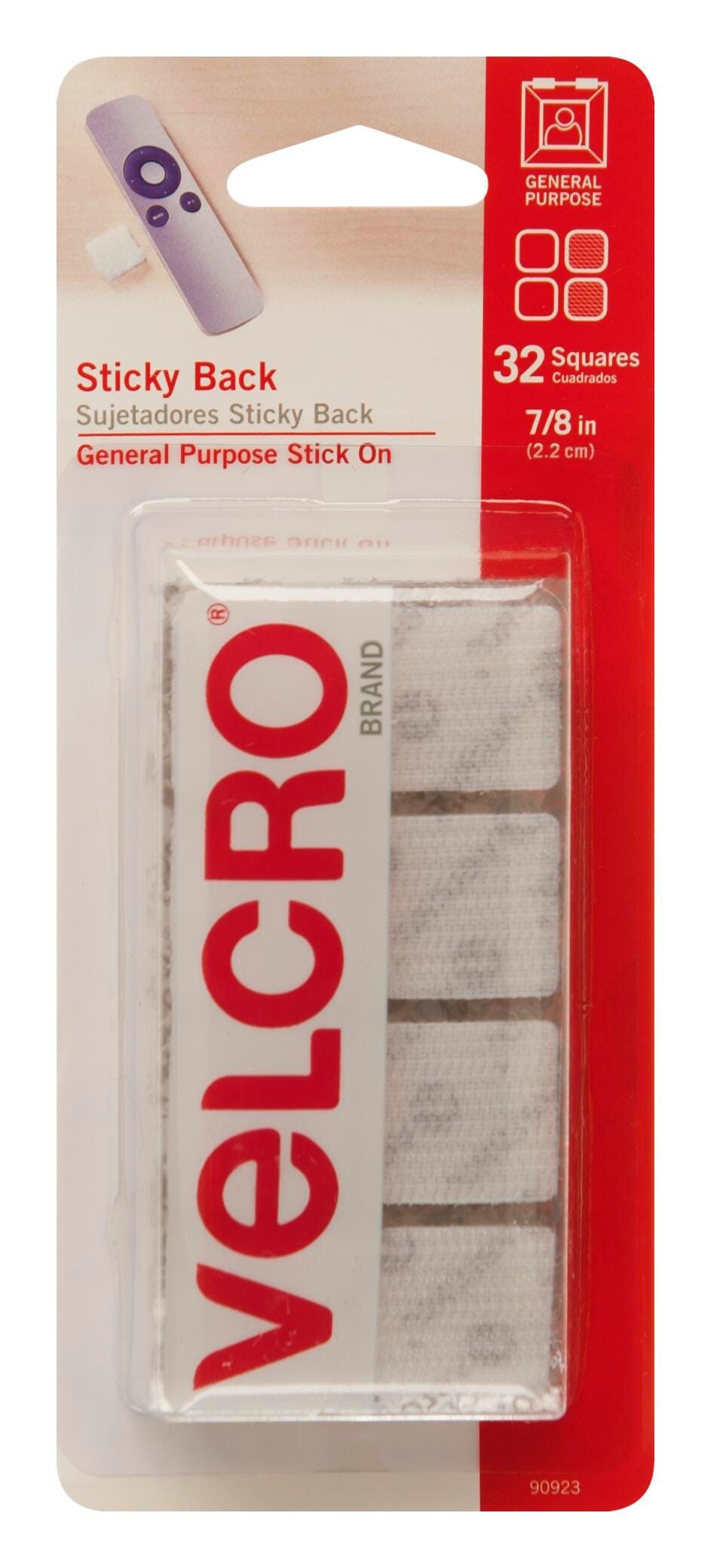 VELCRO STICKY BACK HOOK AND LOOP SQUARES WHITE 7/8 IN PACK OF 32