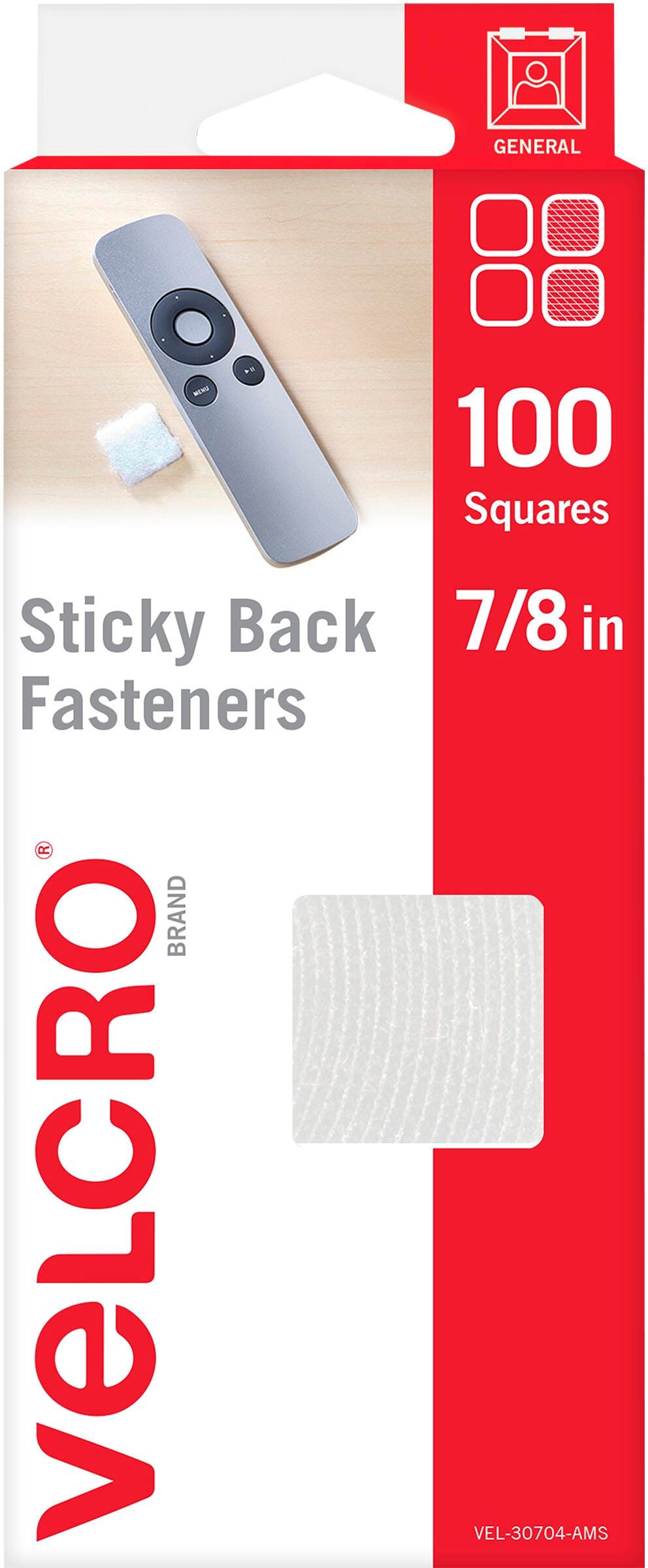 VELCRO STICKY BACK HOOK AND LOOP SQUARES WHITE 7/8 IN PACK OF 100