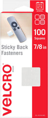 VELCRO STICKY BACK HOOK AND LOOP SQUARES WHITE 7/8 IN PACK OF 100