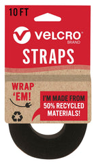 STRAPS VELCRO 10 FT X 1 IN BLACK ROLL