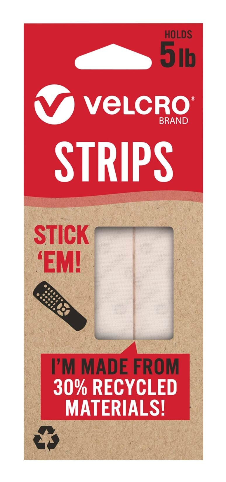 STRIPS VELCRO 2-1/2 IN X 3/4 IN WHITE PACK OF 8