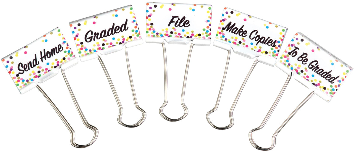 BINDER CLIPS CONFETTI CLASSROOM MGT LARGE SET OF 5
