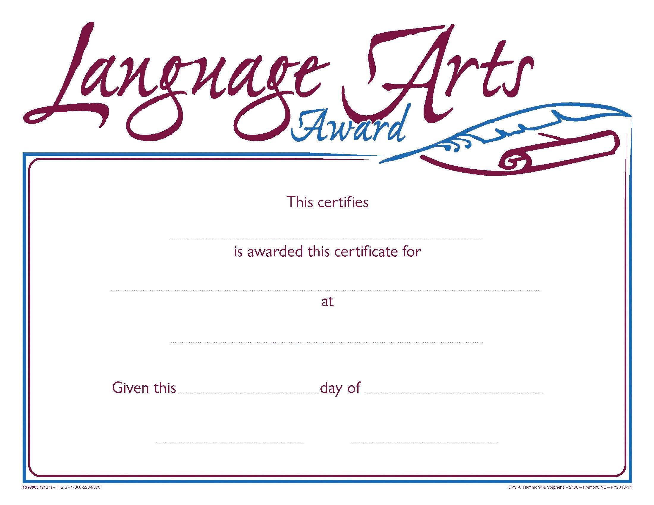 AWARD RECOGNITION LANGUAGE ARTS 8-1/2 X 11 INCHES 70 LB