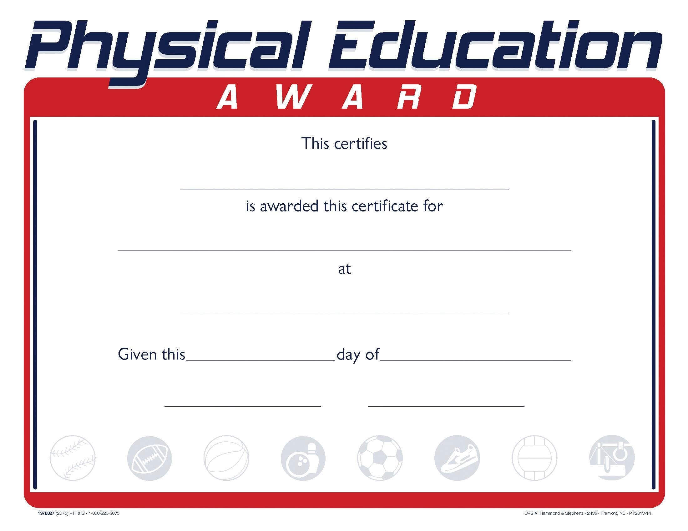 AWARD RECOGNITION PHYSICAL ED 8-1/2 X 11 INCHES 70 LB
