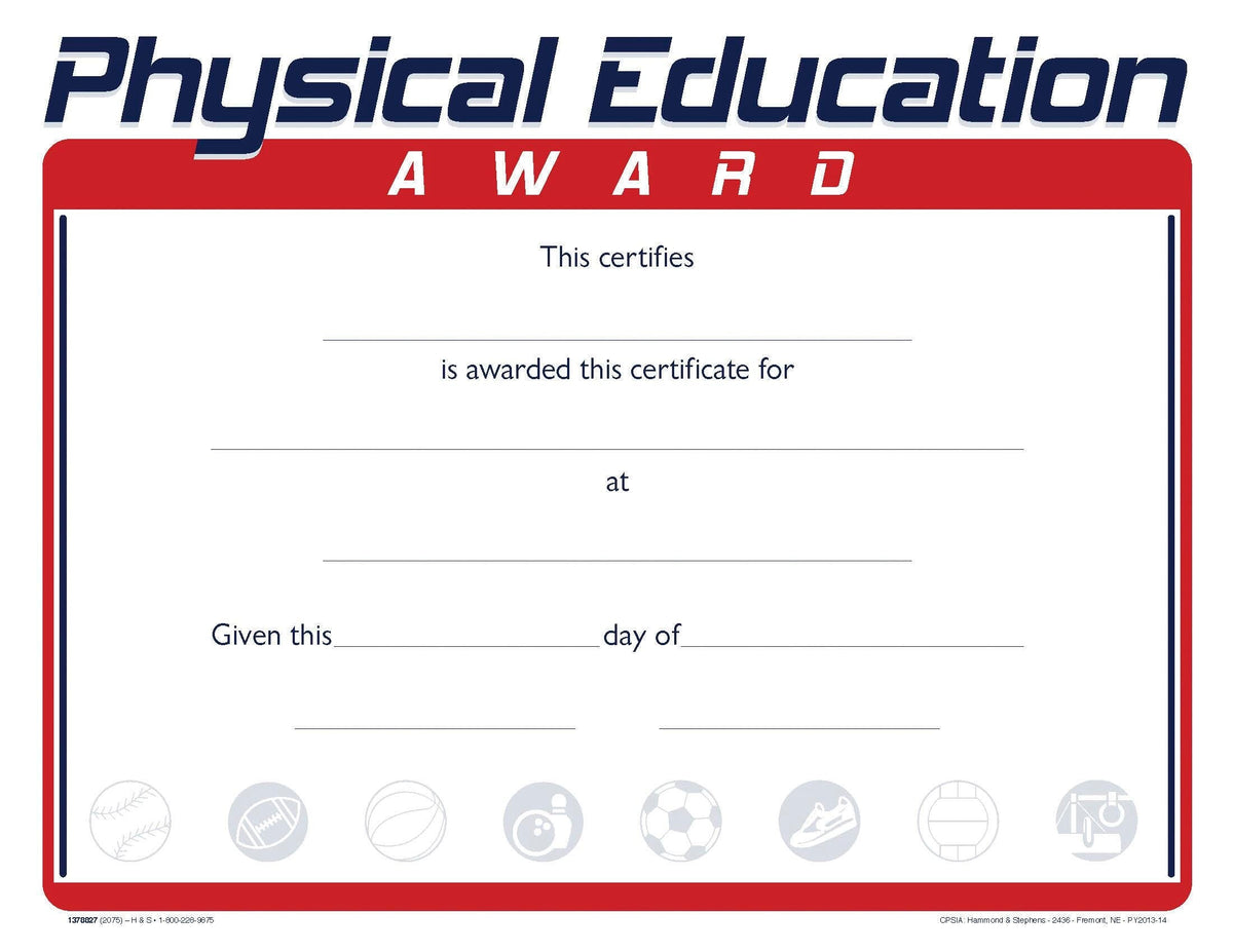 AWARD RECOGNITION PHYSICAL ED 8-1/2 X 11 INCHES 70 LB