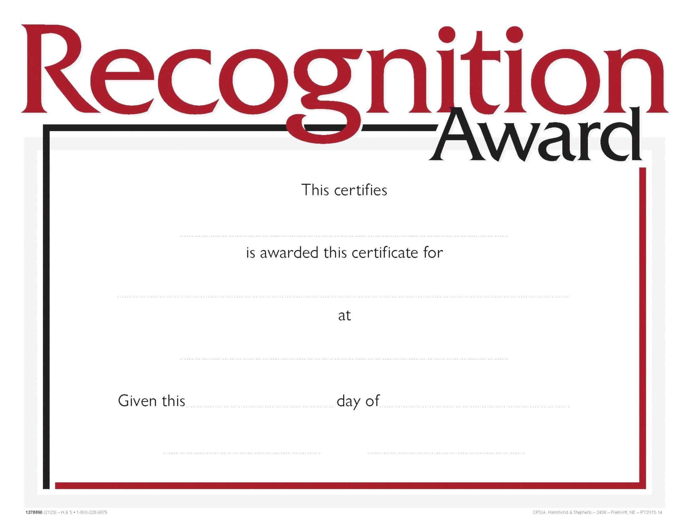 AWARD RECOGNITION CERTIFICATE OF RECOGNITION 8-1/2 X 11 INCHES 70 LB
