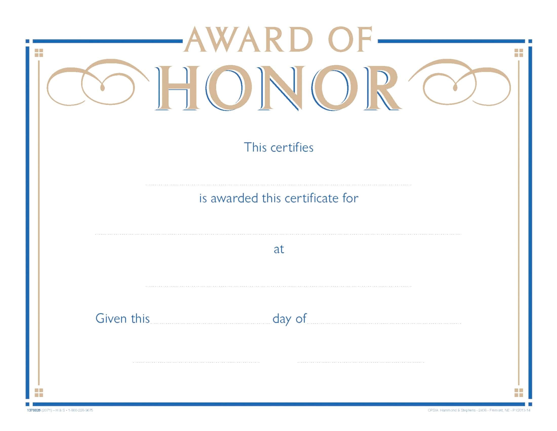 AWARD RECOGNITION HONOR 8-1/2 X 11 INCHES 70 LB