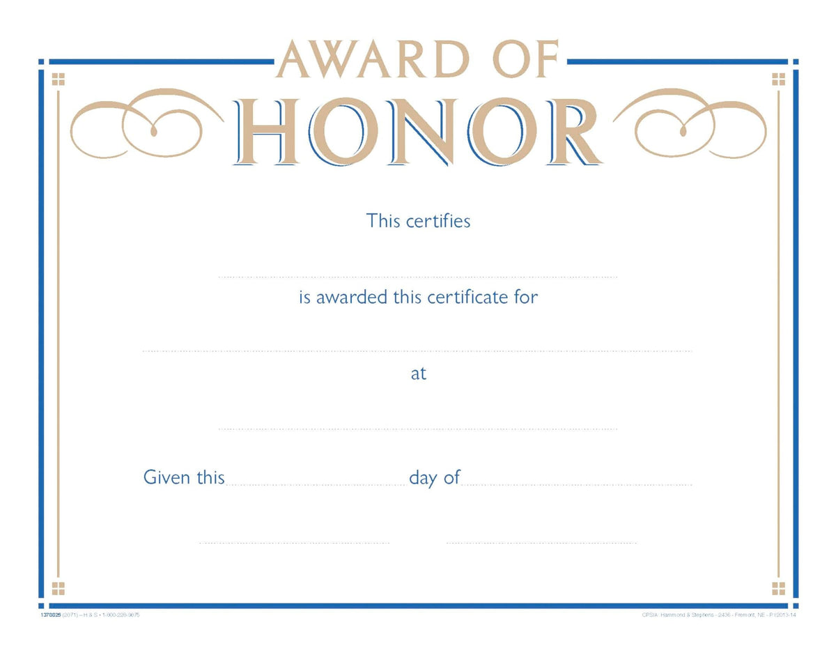 AWARD RECOGNITION HONOR 8-1/2 X 11 INCHES 70 LB