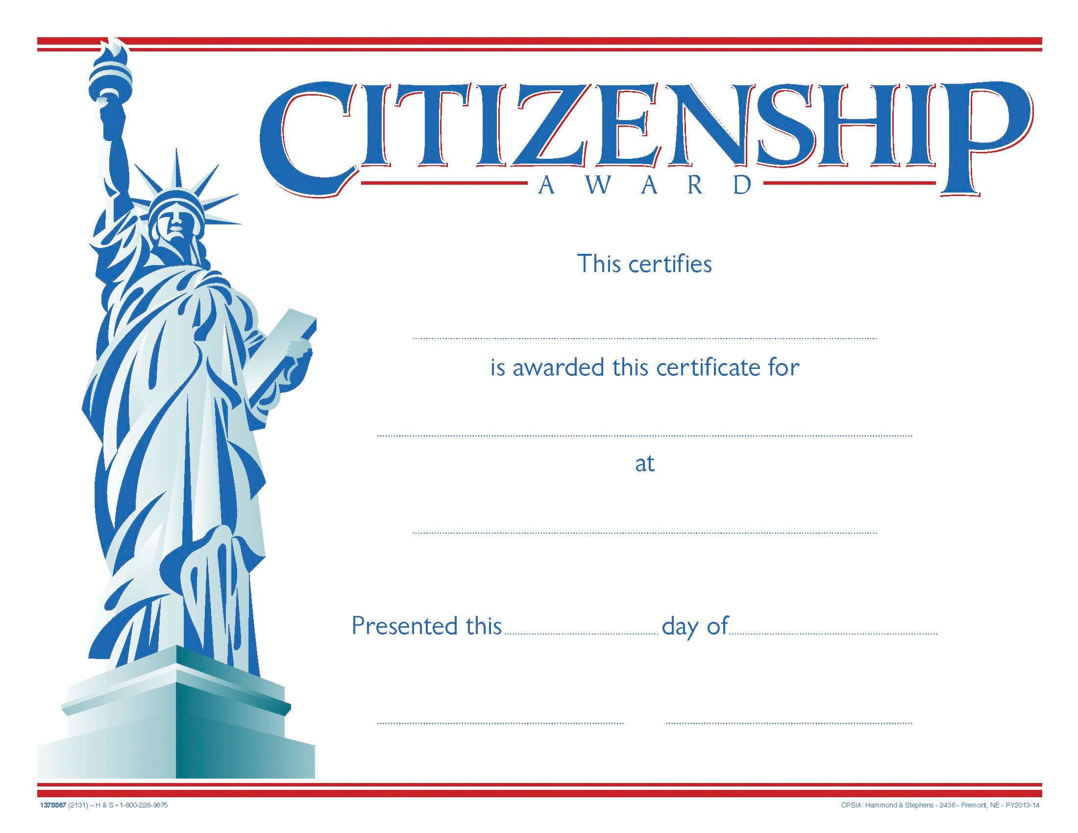 AWARD RECOGNITION CITIZENSHIP 8-1/2X11 INCHES 70 LB