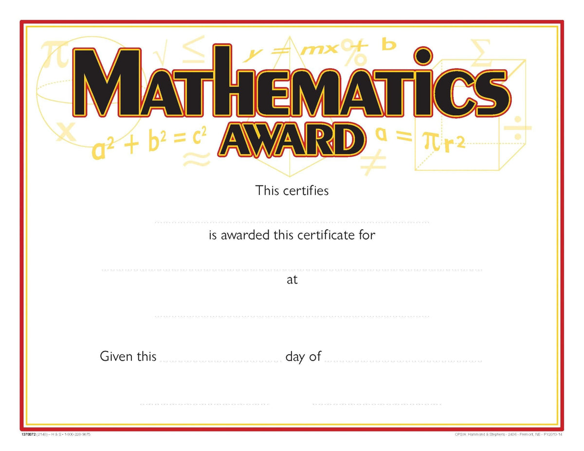 AWARD RECOGNITION MATHEMATICS 8-1/2 X 11 INCHES 70LB