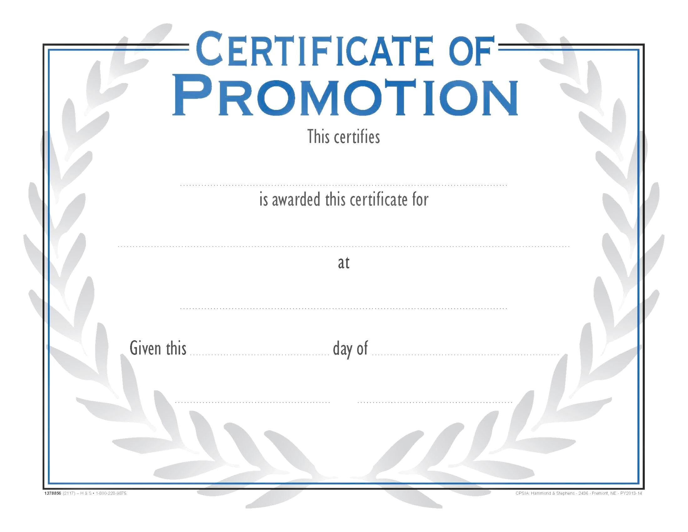 AWARD RECOGNITION CERTIFICATE OF PROMOTIOIN 8-1/2 X 11 INCHES 70 LB