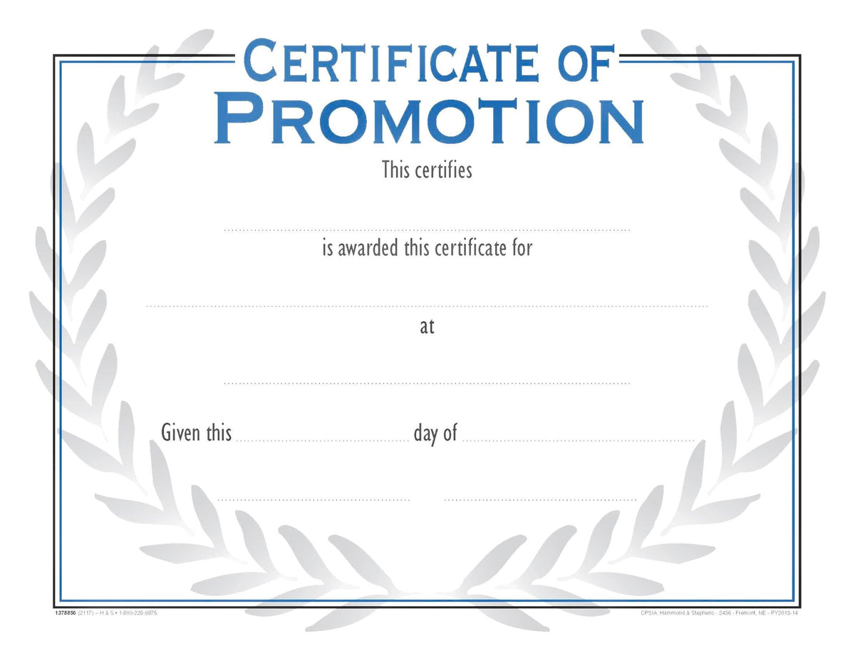 AWARD RECOGNITION CERTIFICATE OF PROMOTIOIN 8-1/2 X 11 INCHES 70 LB