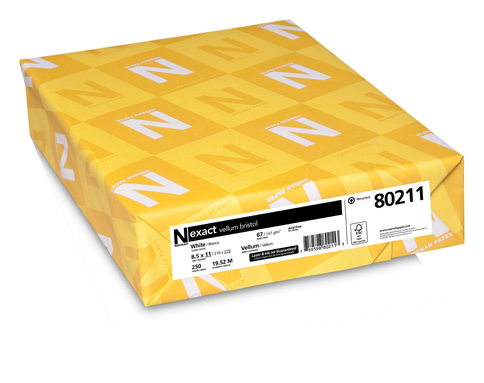 COLOR CARDSTOCK VELLUM BRISTOL WHITE 8.5X11 67 LB 250 SHTS