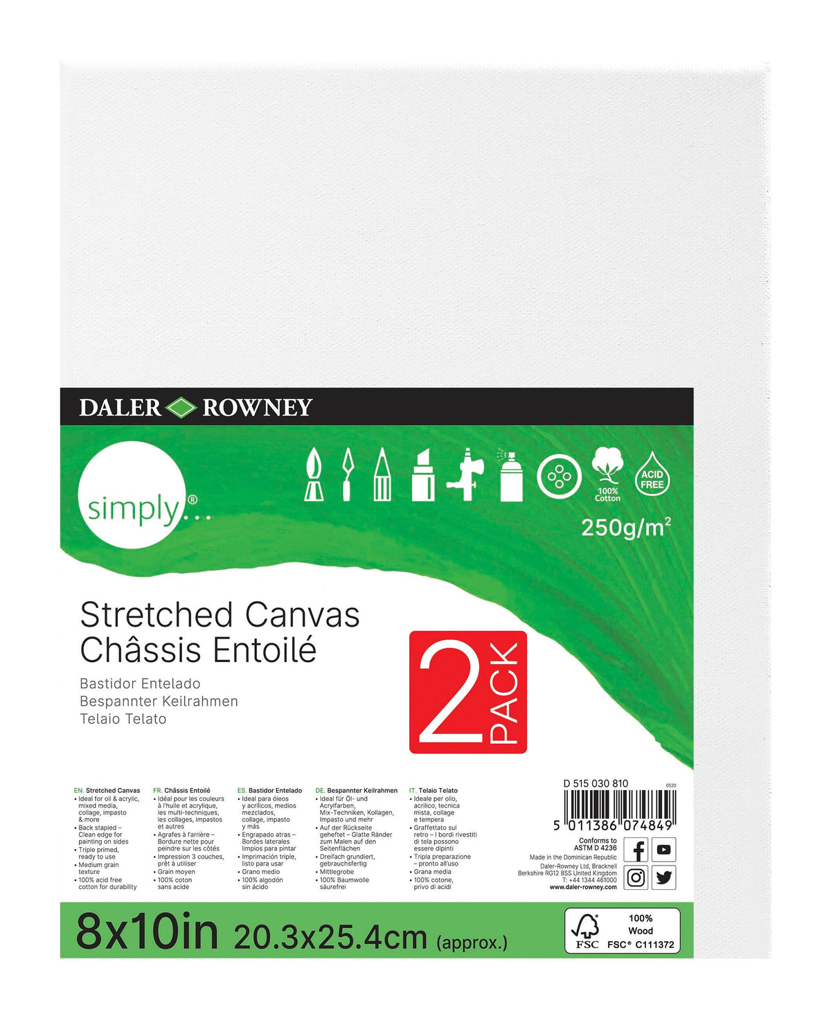 CANVAS STRETCHED SIMPLY 8X10 PACK OF 2