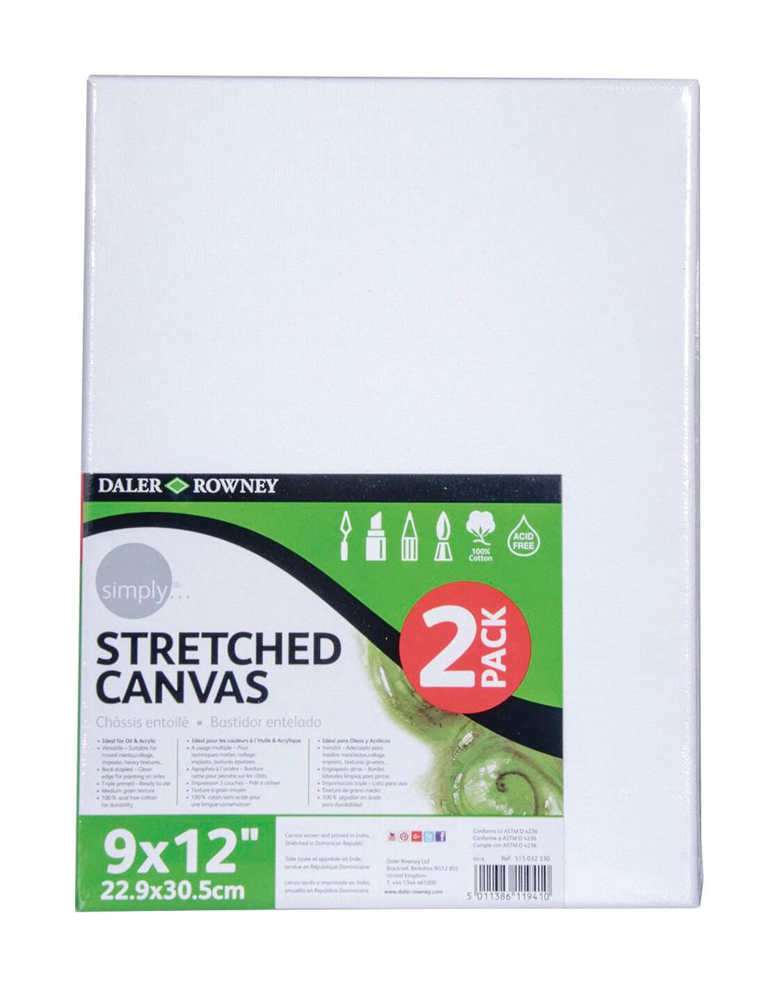 CANVAS STRETCHED SIMPLY 9X12 PACK OF 2
