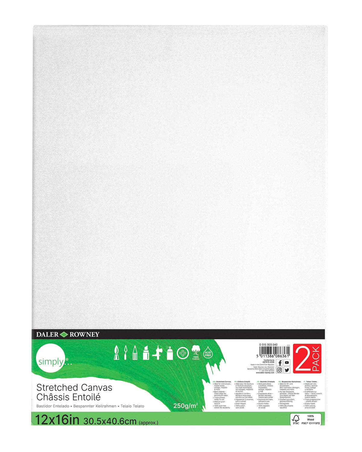 CANVAS STRETCHED SIMPLY 12X16 PACK OF 2