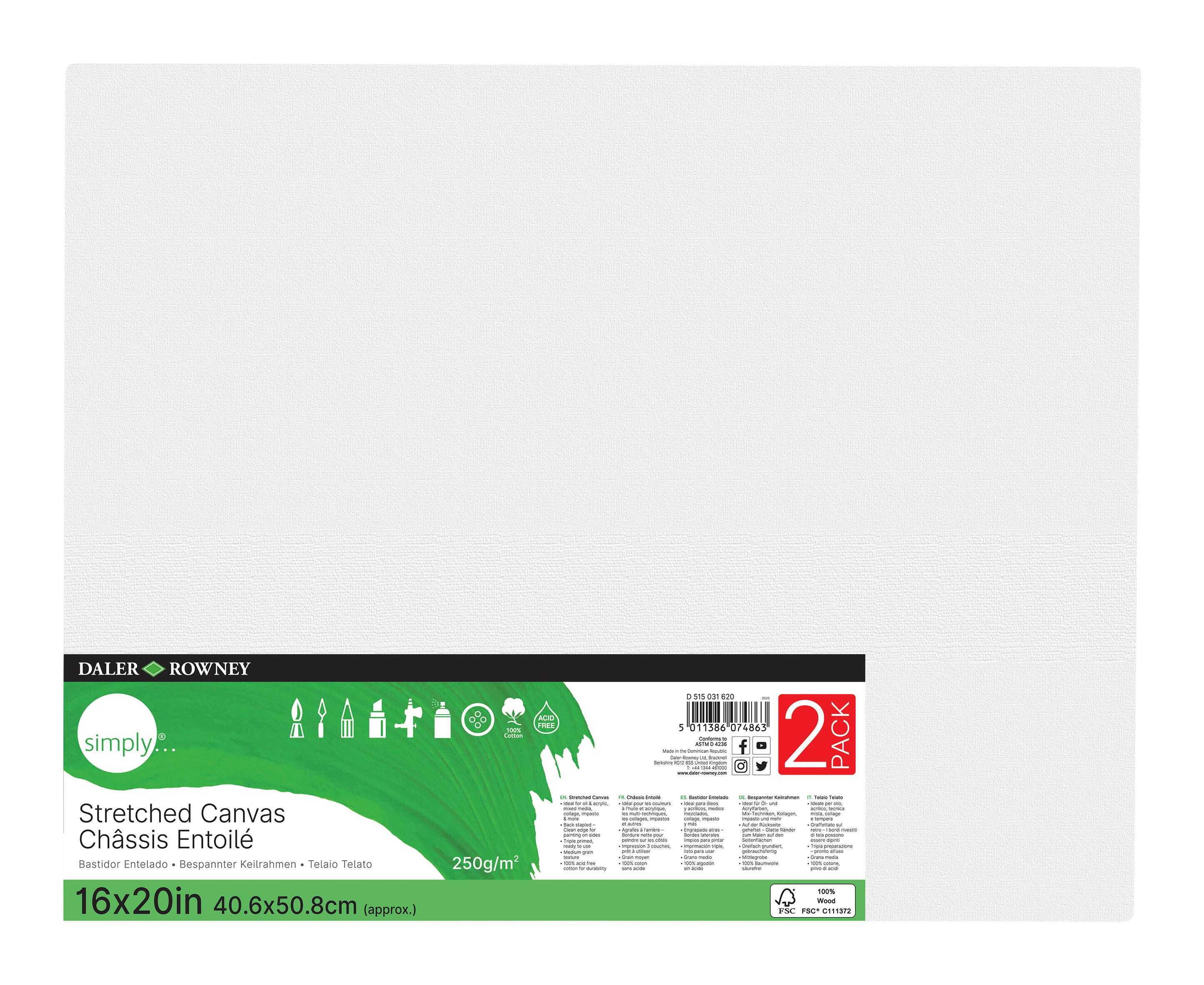 CANVAS STRETCHED SIMPLY 16X20 PACK OF 2