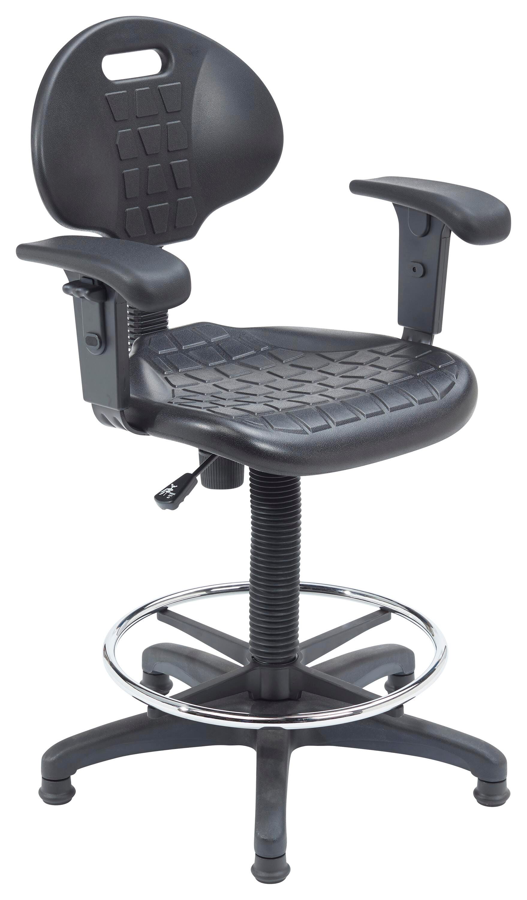 NATIONAL PUBLIC SEATING KANGAROO STOOL WITH ARMS - 26 X 17 X 38 TO 48 IN - BLACK