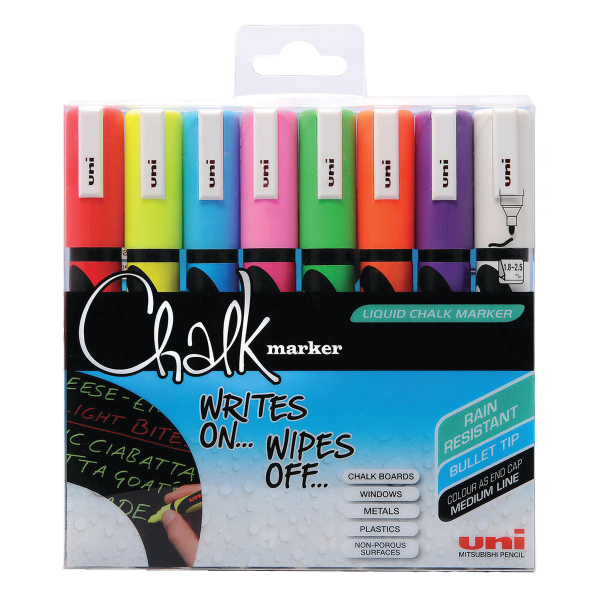 Uni-Chalk Markers. Assorted.Pack 8
