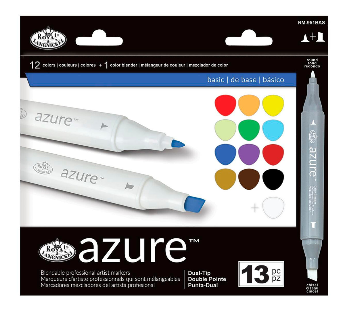 MARKERS ROYAL LANGNICKEL ALCOHOL AZURE DBL END ASST COLORS SET OF 13