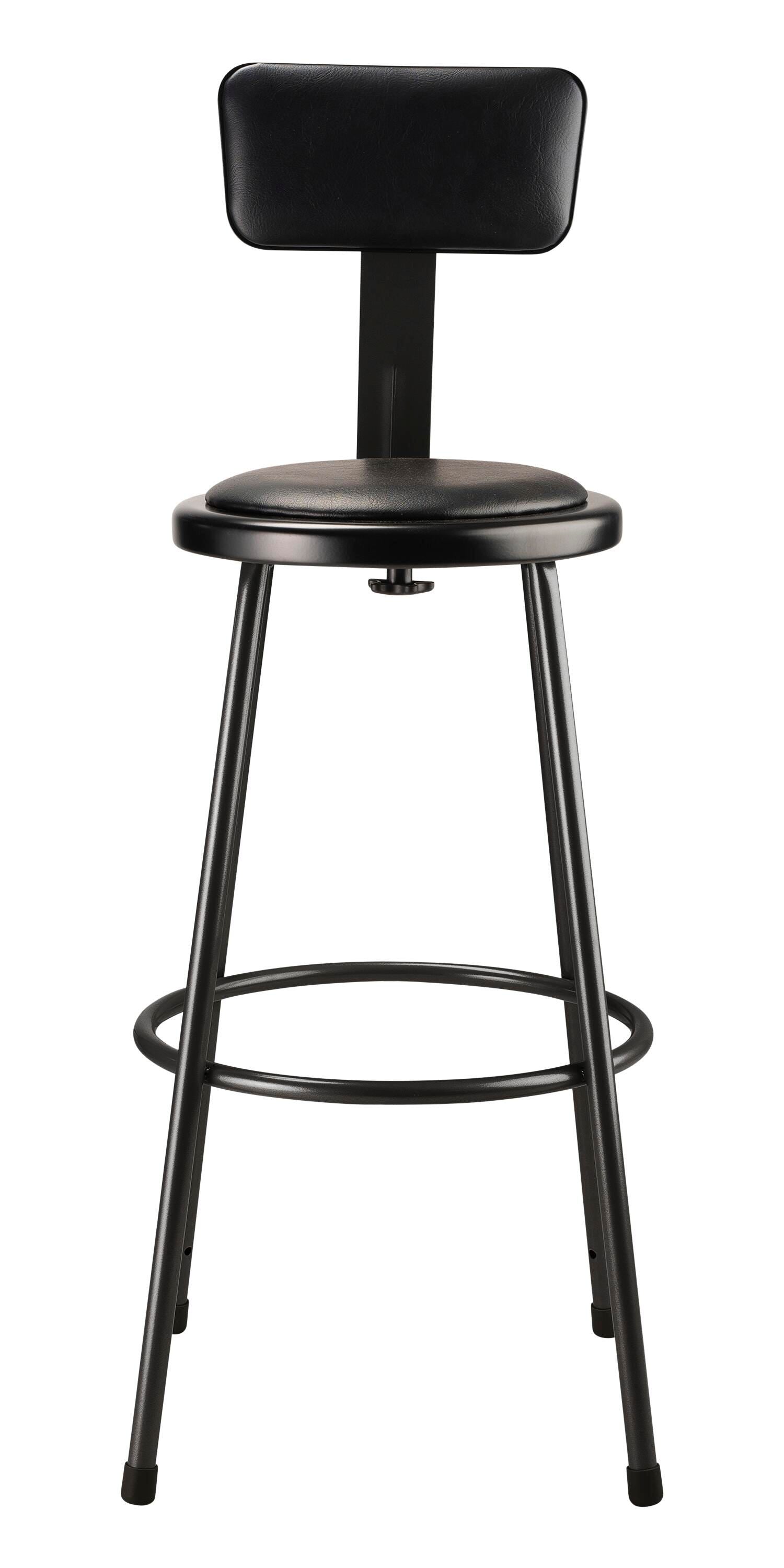 STOOL - NATIONAL PUBLIC SEATING HEAVY DUTY VINYL PADDED STEEL STOOL- BACKREST - 30 IN FIXED HEIGHT - BLACK
