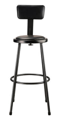 STOOL - NATIONAL PUBLIC SEATING HEAVY DUTY VINYL PADDED STEEL STOOL- BACKREST - 30 IN FIXED HEIGHT - BLACK