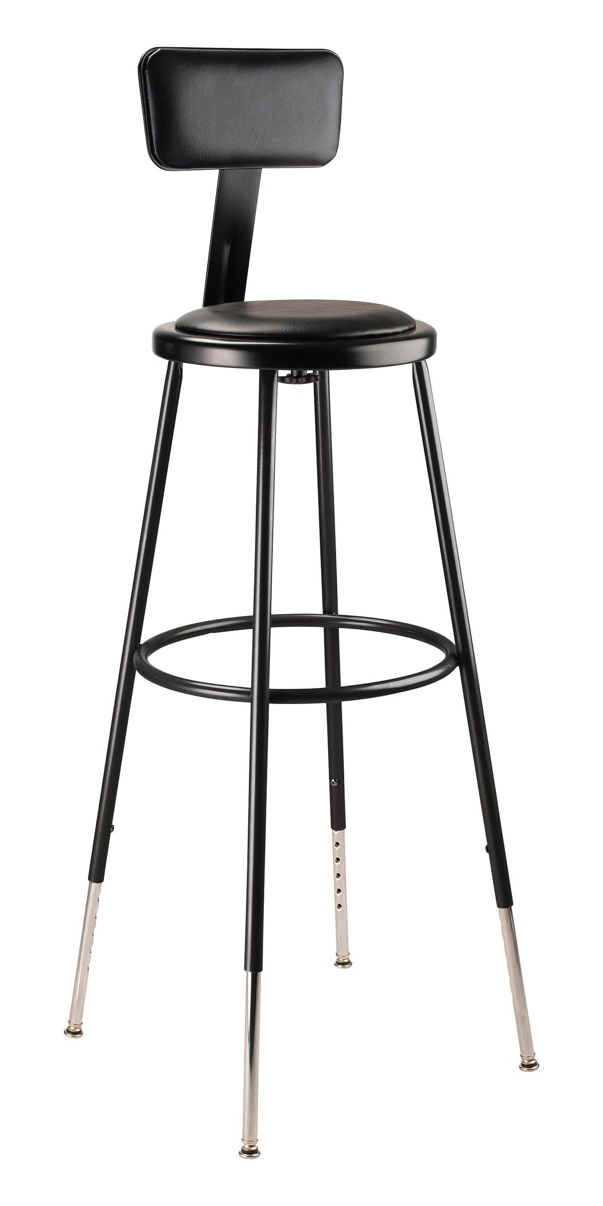 STOOL - NATIONAL PUBLIC SEATING HEIGHT ADJUSTABLE HEAVY DUTY VINYL PADDED STEEL STOOL - BACKREST - 30 IN FIXED HEIGHT - BLACK