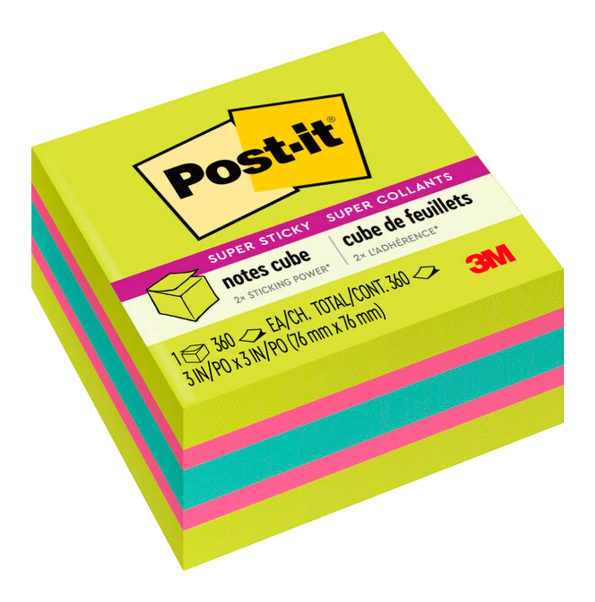 NOTES POST-IT CUBE 3 X 3 IN ASST BRT EA 360 SHT