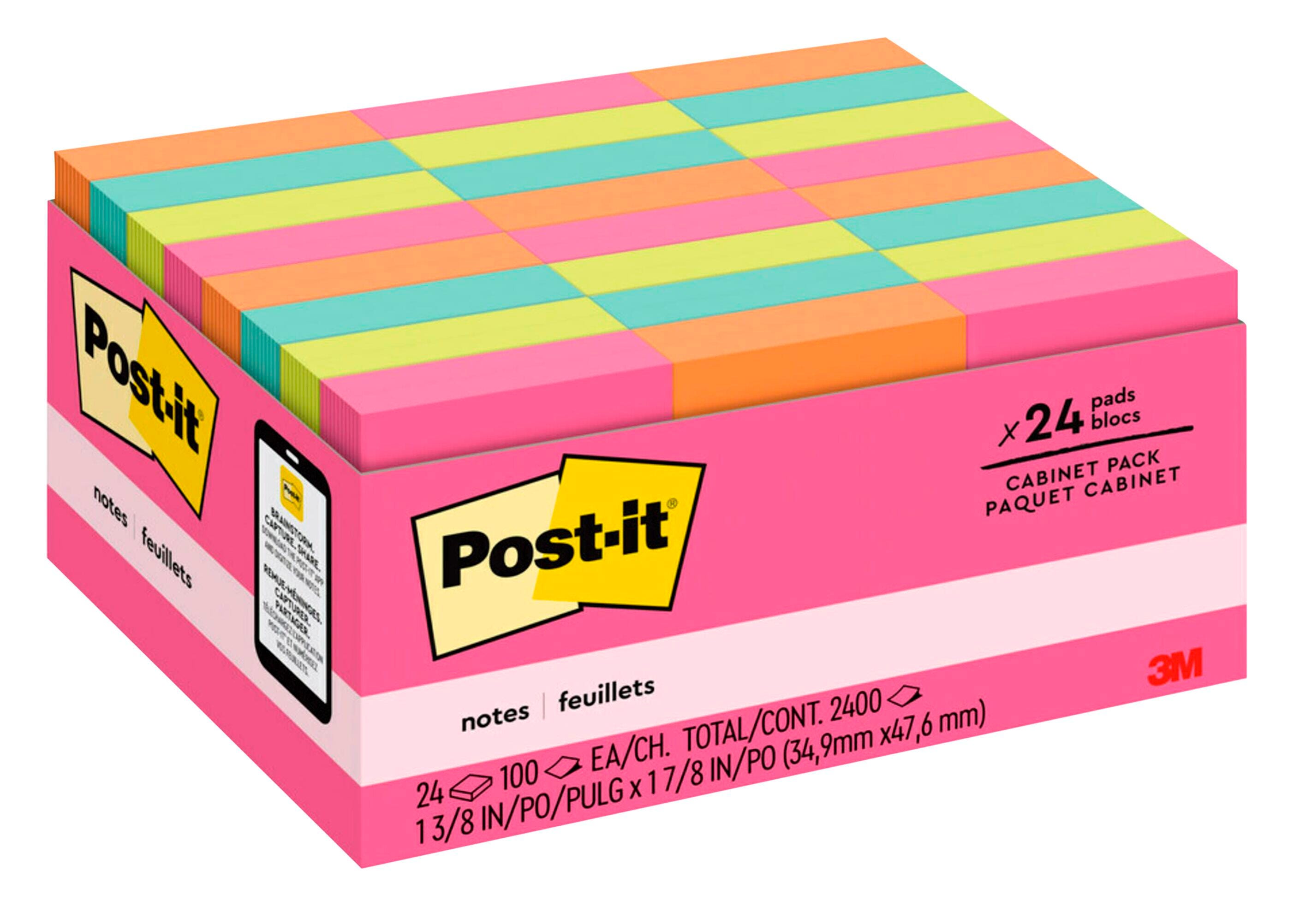 NOTES POST-IT POPTMISTC 1.375 X 1.875 IN ASST 24 PK