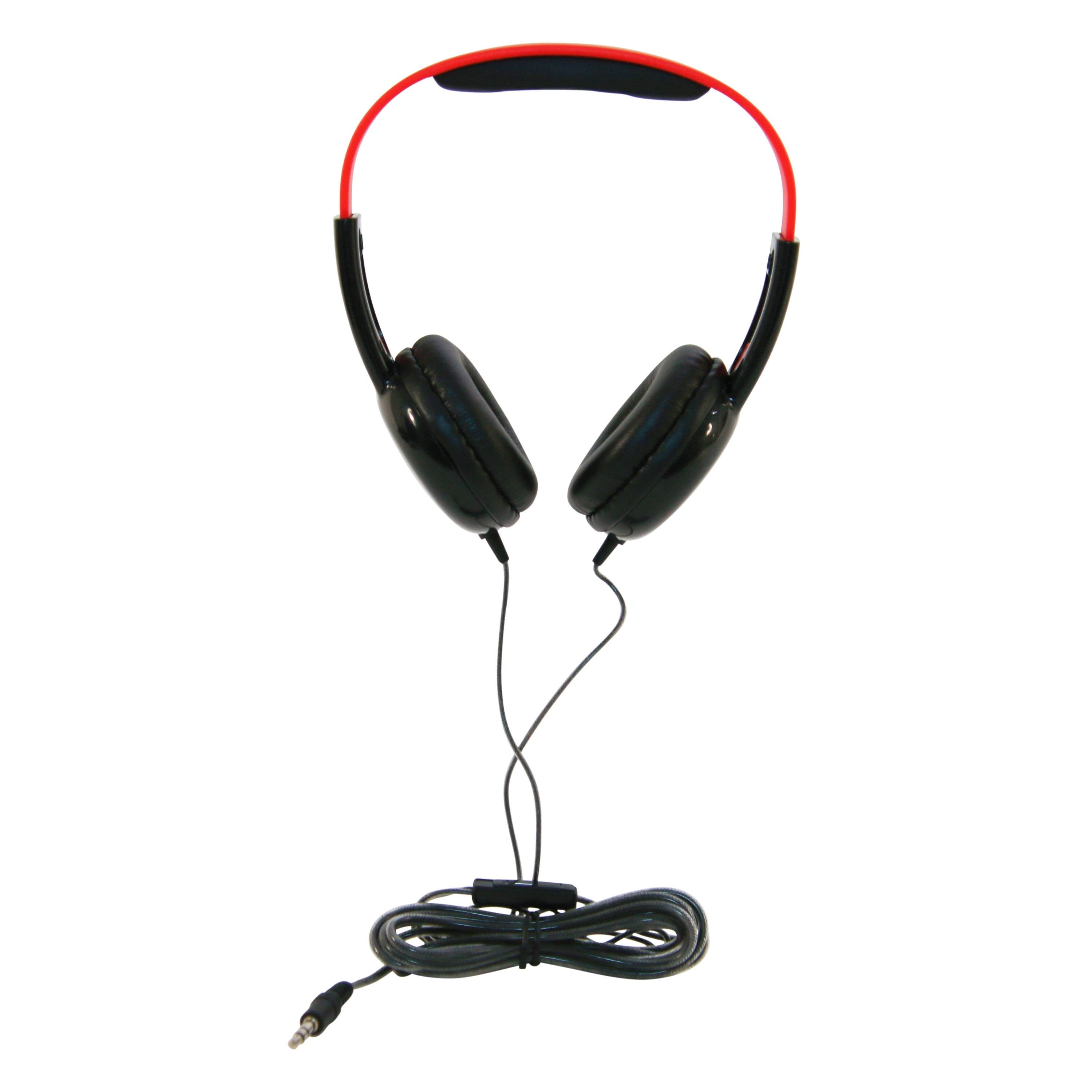 HEADPHONES PRE-K ON-EAR W/INLINE VOLUME - 3.5MM - BLACK/RED - CALIFONE CALITUFF KH-12V BK - EACH