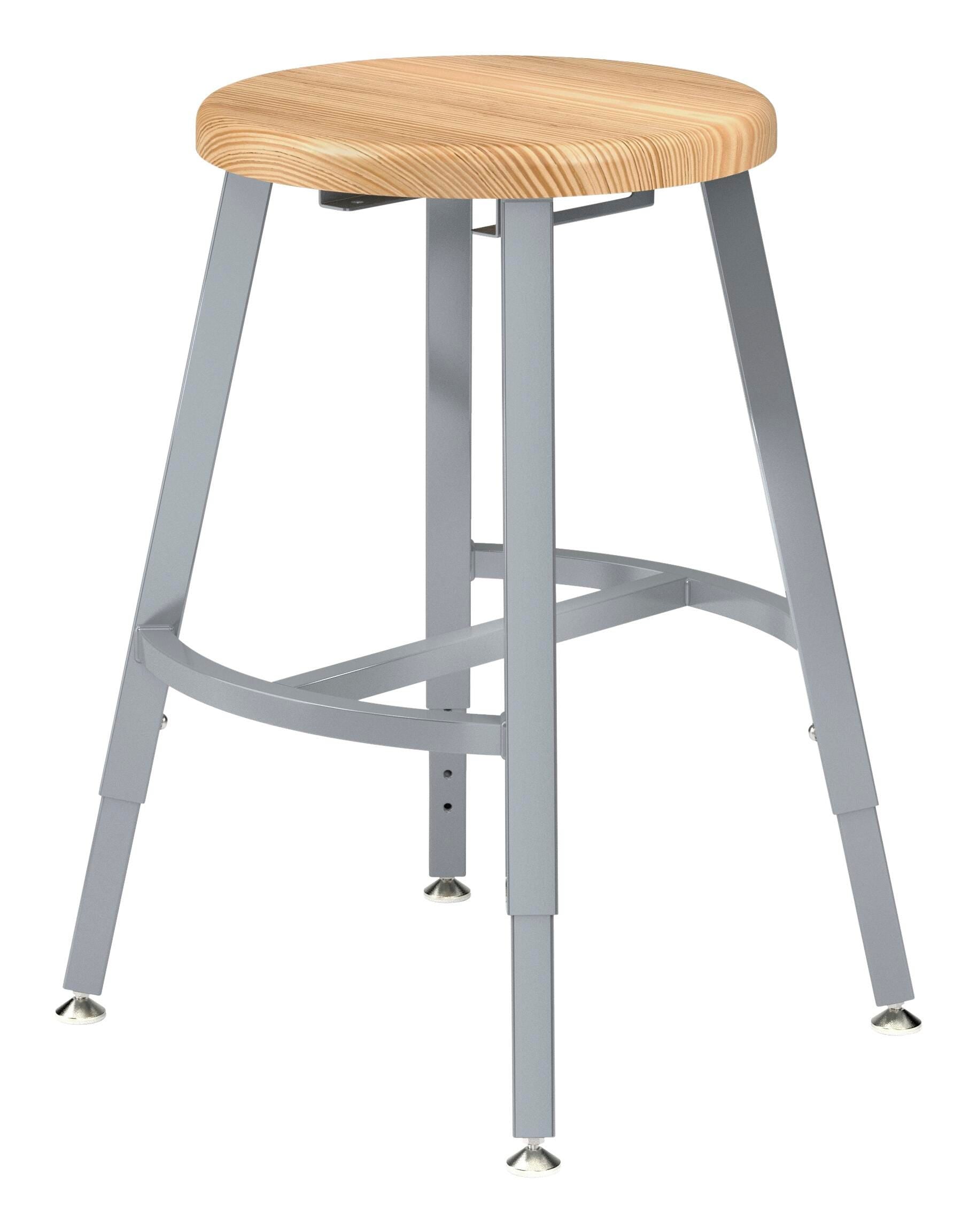 STOOL - NPS - TITAN STOOL - 18-26 INCH HEIGHT ADJUSTABLE - WOOD SEAT - GRAY FRAME