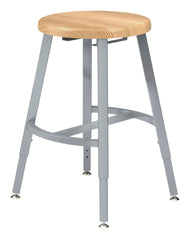 STOOL - NPS - TITAN STOOL - 18-26 INCH HEIGHT ADJUSTABLE - WOOD SEAT - GRAY FRAME