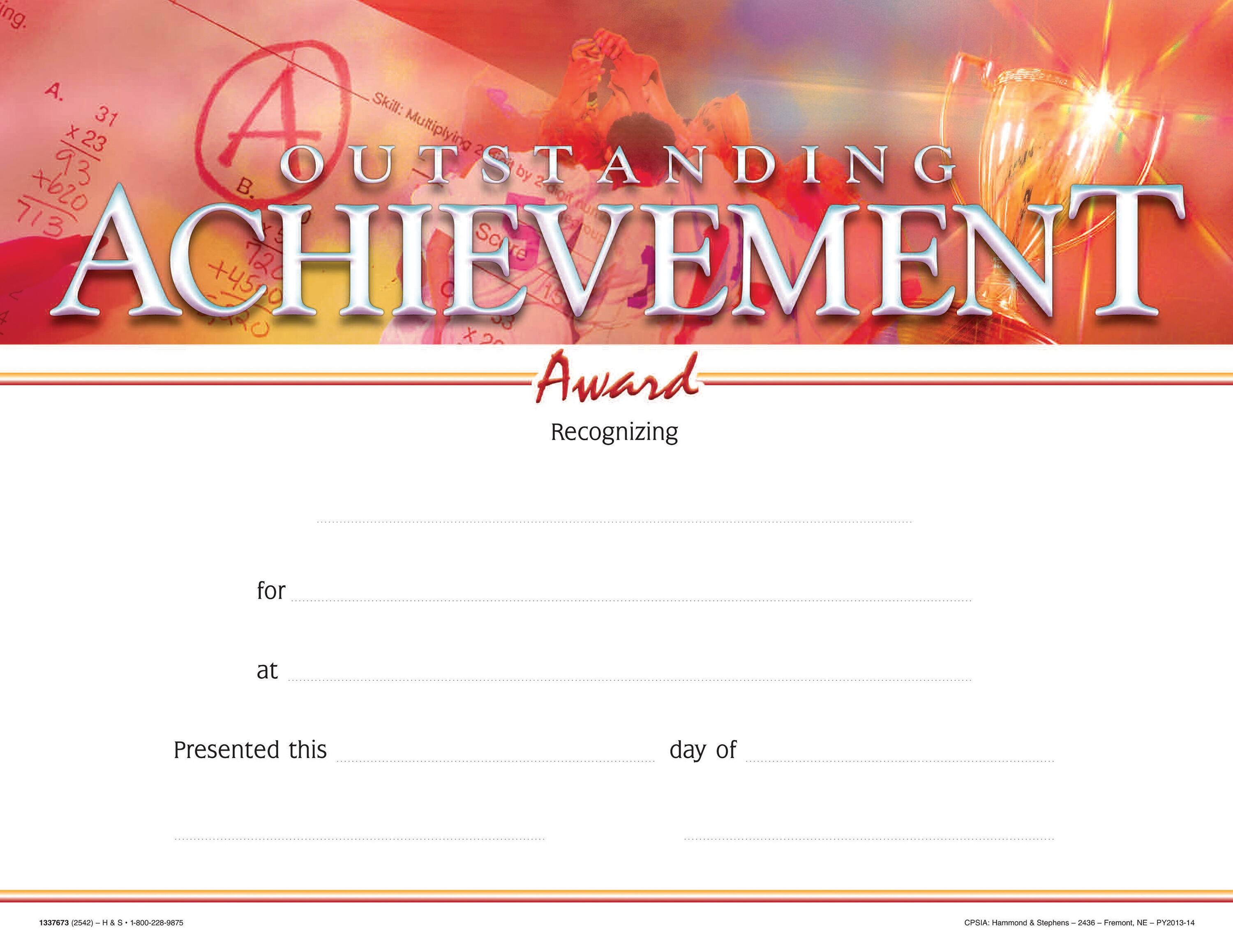 AWARD RECOGNITION O/S ACHIEVEMENT 8-1/2 X 11 PACK OF 25
