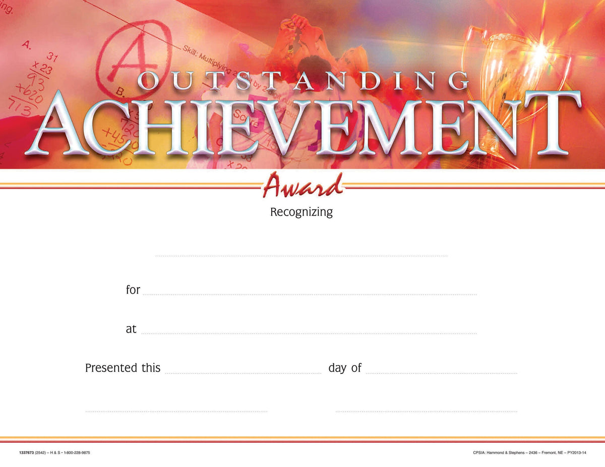 AWARD RECOGNITION O/S ACHIEVEMENT 8-1/2 X 11 PACK OF 25