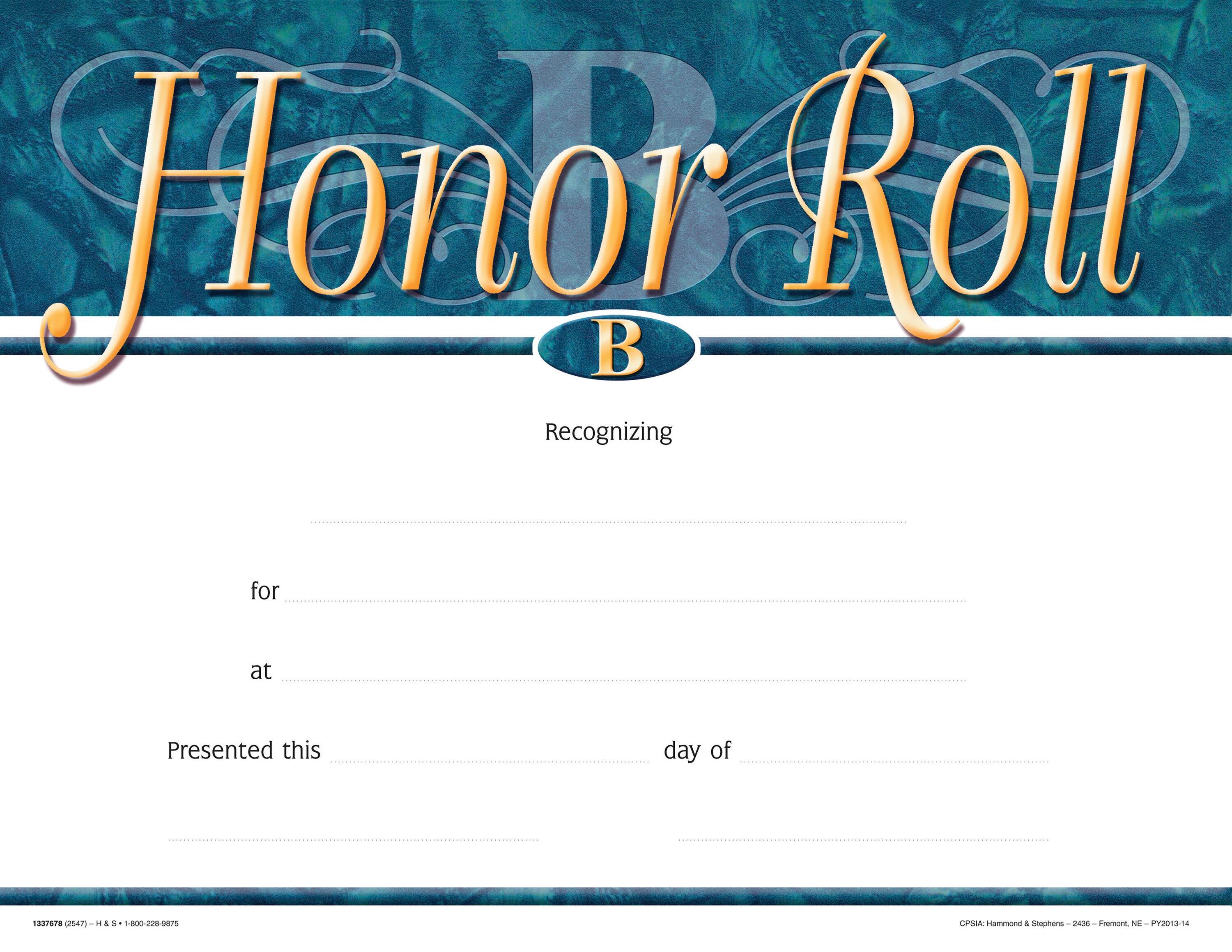 AWARD RECOGNITION B HONOR ROLL 8-1/2X11 PACK OF 25