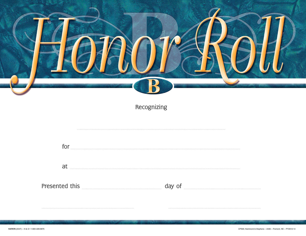 AWARD RECOGNITION B HONOR ROLL 8-1/2X11 PACK OF 25