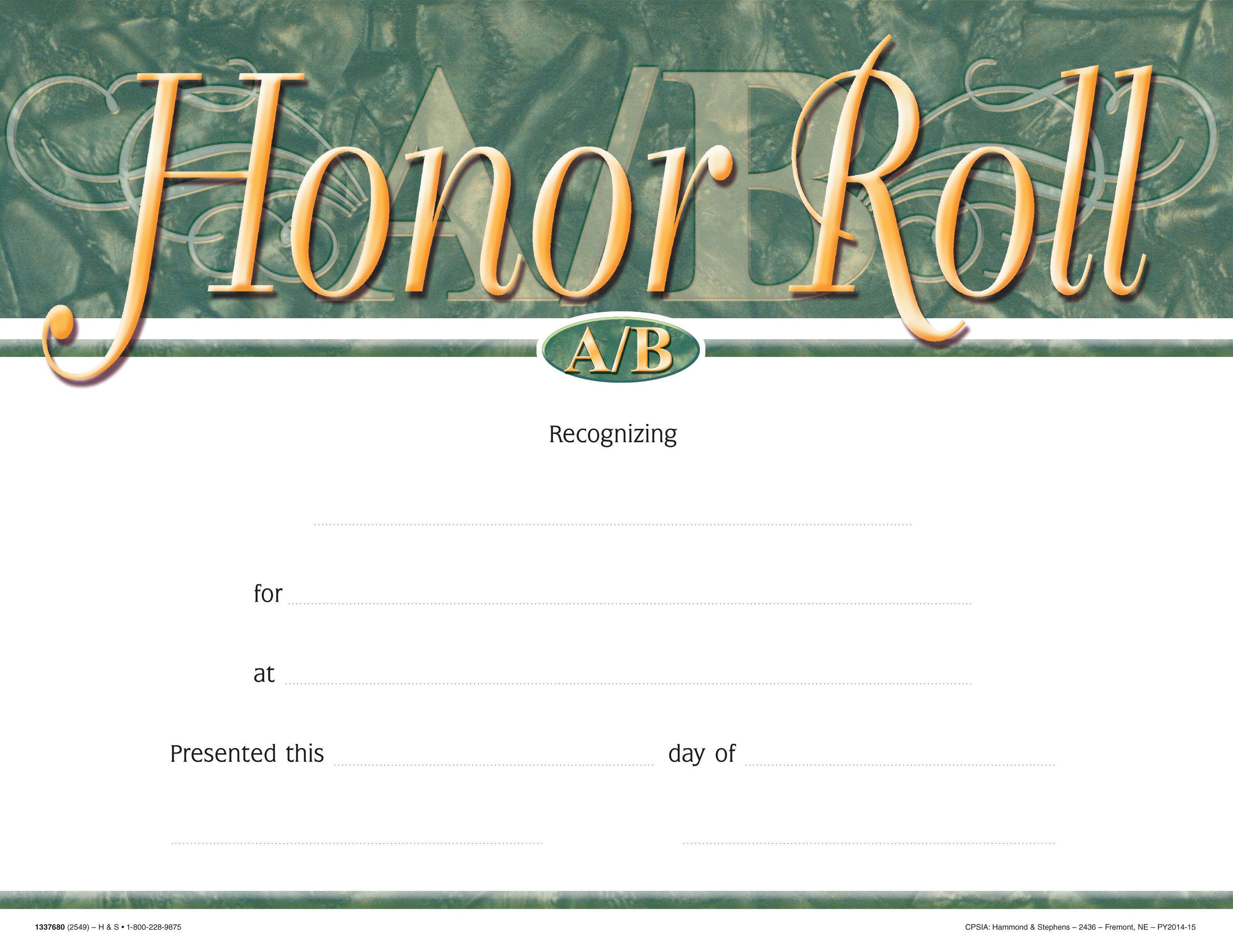 AWARD RECOGNITION A/B HONOR ROLL 8-1/2 X 11 PACK OF 25
