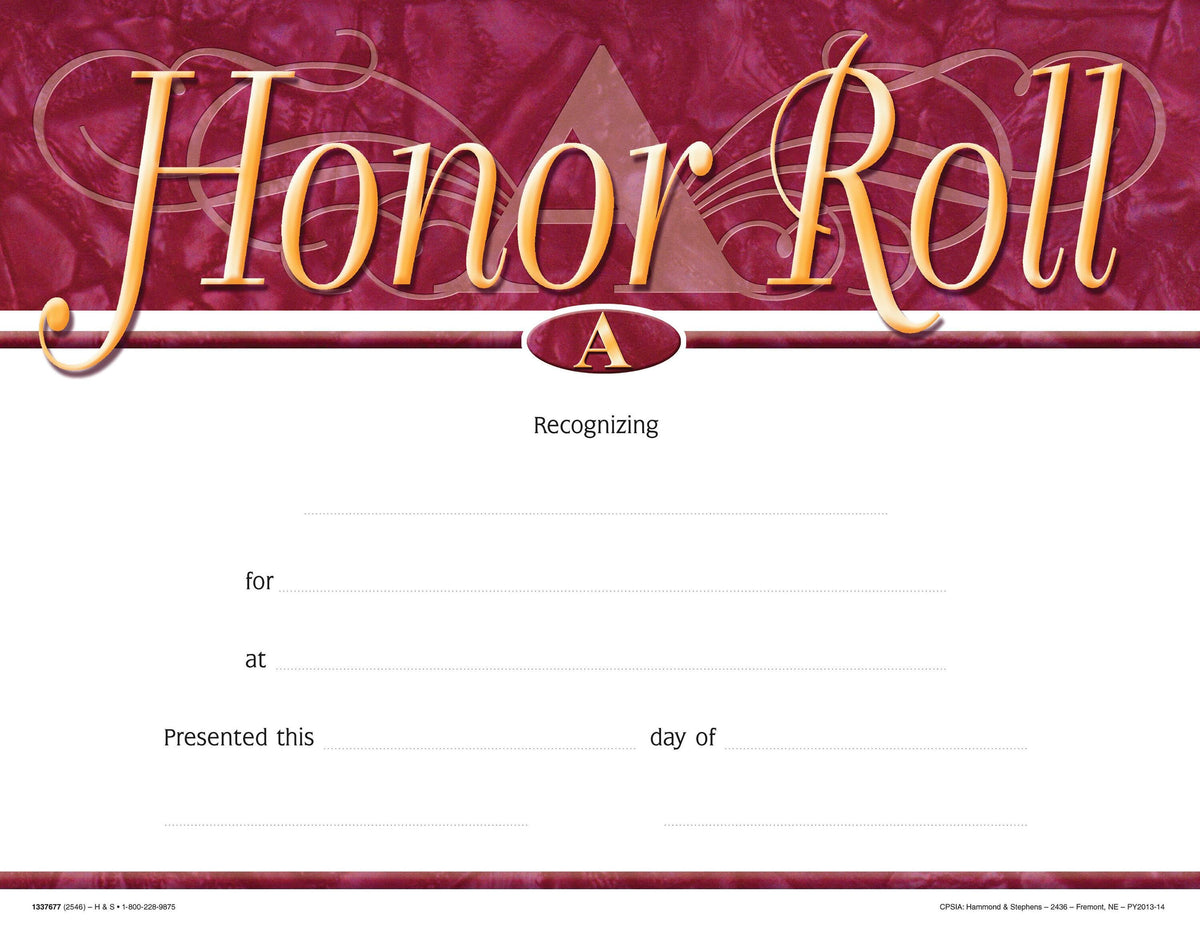 AWARD RECOGNITION HONOR A 8-1/2 X 11 PACK OF 25
