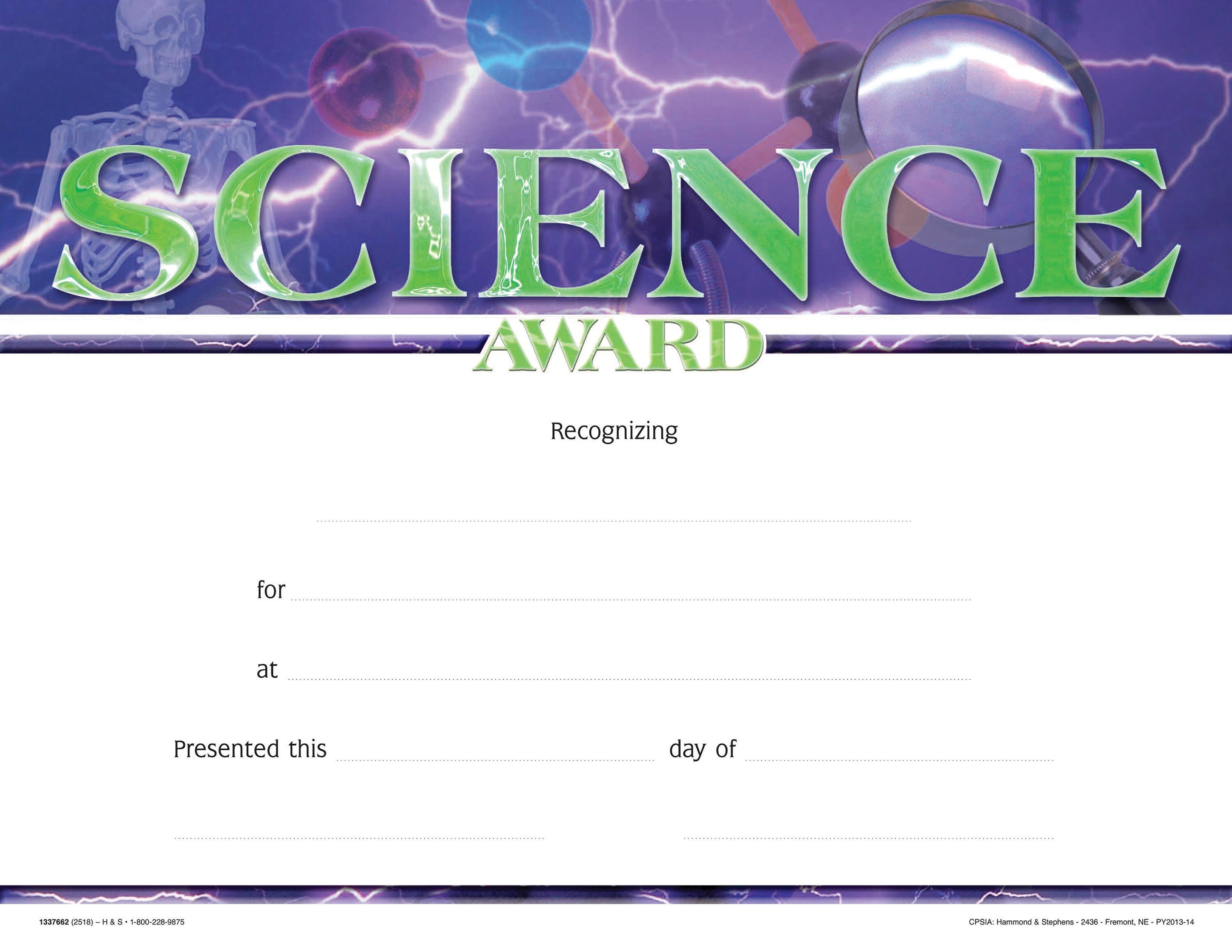 AWARD RECOGNITION SCIENCE 8-1/2 X 11 PACK OF 25