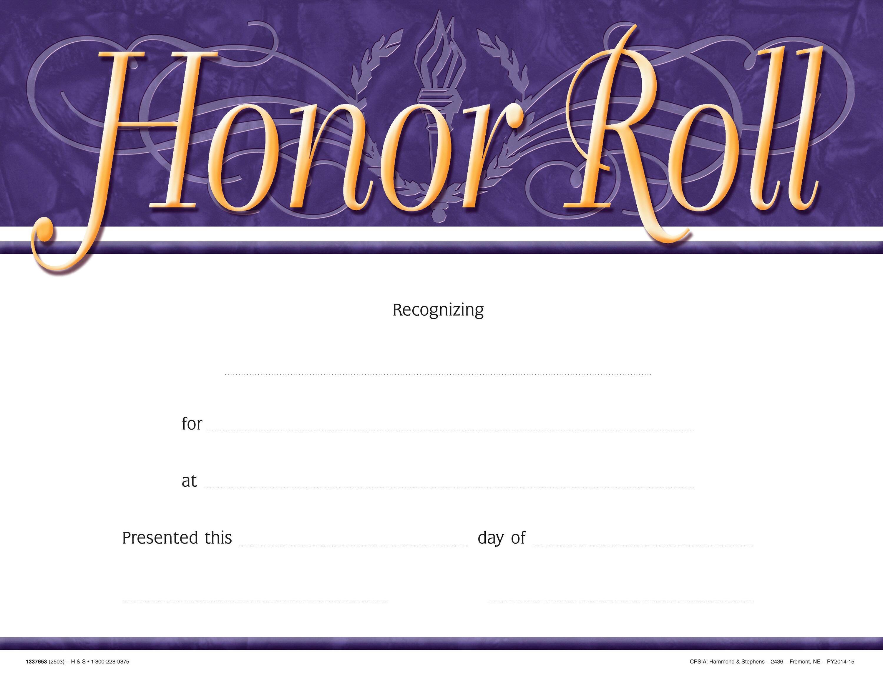 AWARD RECOGNITION HONOR ROLL 8-1/2 X 11 PACK OF 25